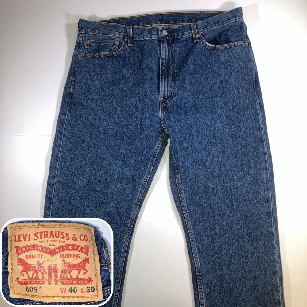 Levi's 505 Regular Straight Jeans Mens 40x30 Medium Wash Blue Denim Pants